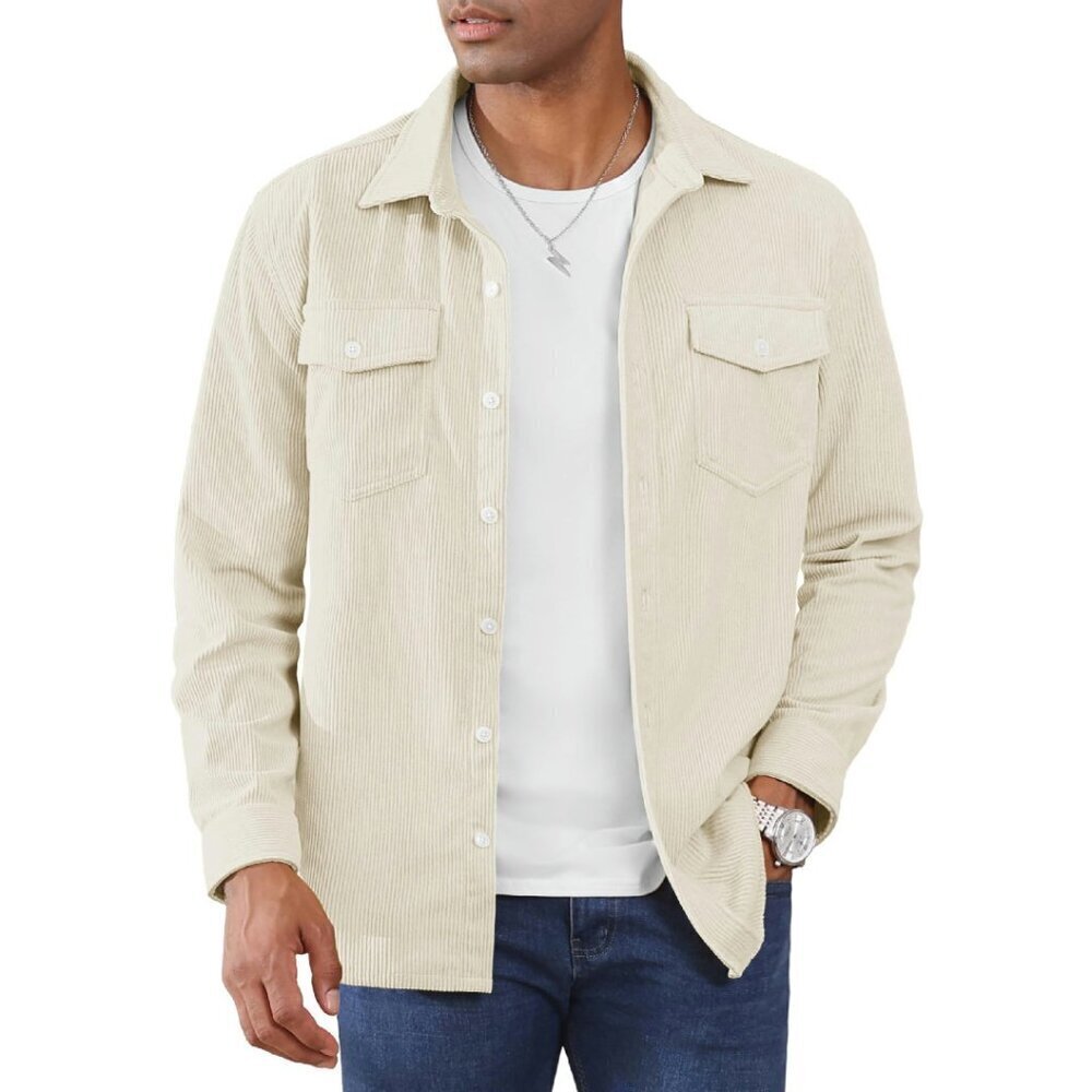 Men's Corduroy Shacket Button Down Long Sleeve Lightweight Overshirt